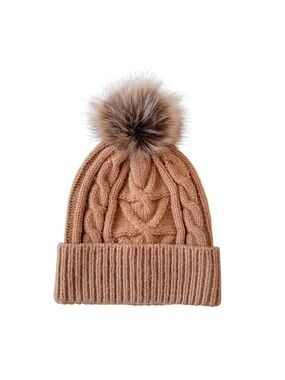 American Eagle Cable Knit Pom Pom Beanie - Camel